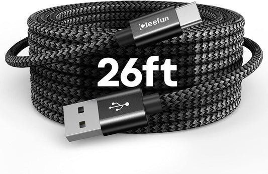26ft 8M, 26 PS5, CLEEFUN Extra Long USB C Cable, / USB to USB C Power Cable - Foot Type C Charging Cord (No Data)