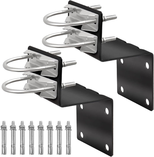 2 Sets XRDS-RF Antenna Mount Kits - Black-Coated Pole Mount Bracket with Double U-Bolts Clamp V Jaw Bracket for Outside