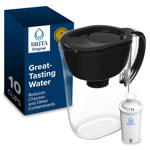 Brita Large Water Filter Pitcher - 10-Cup Capacity, BPA-Free, SmartLight Indicator, Stretch Limo Black