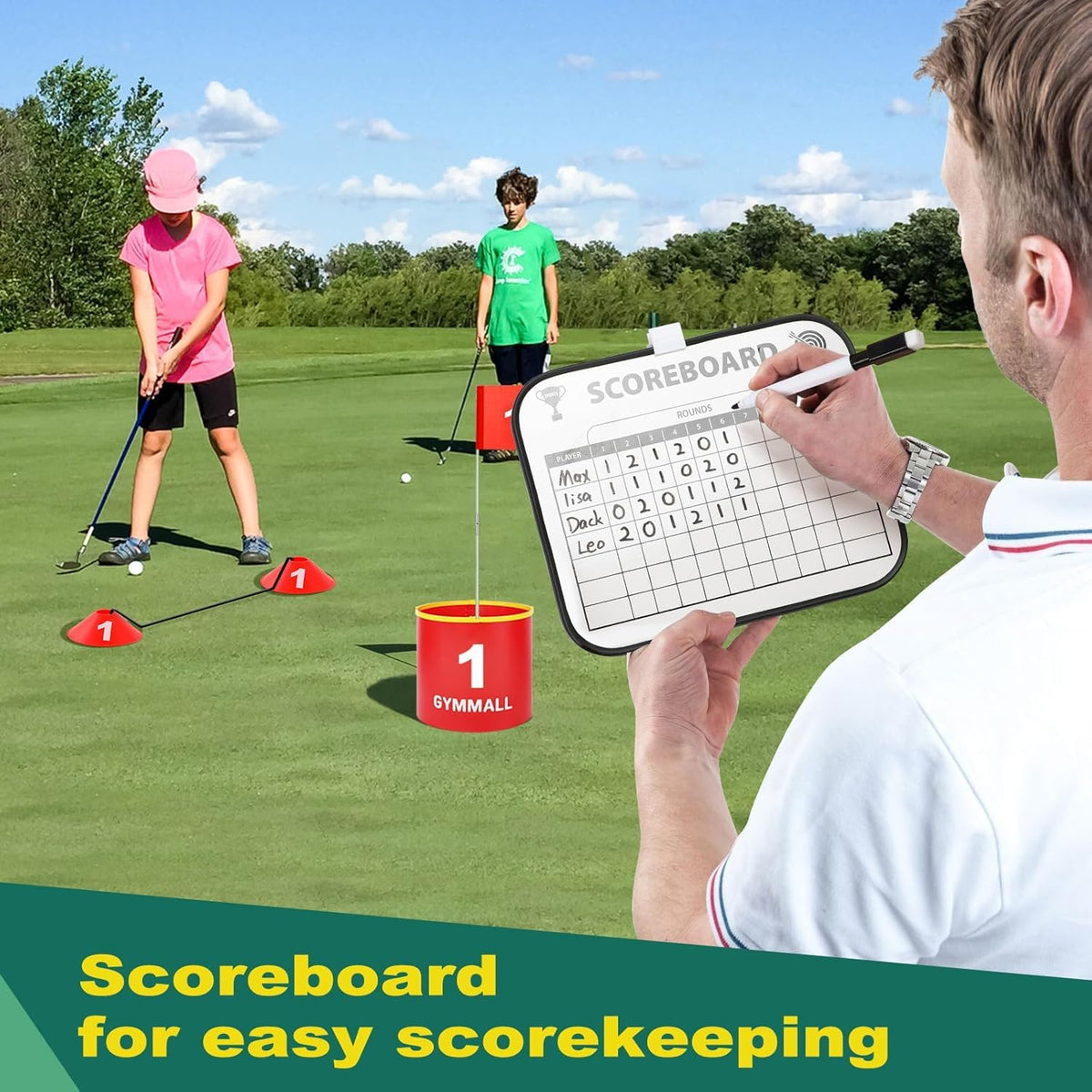 GYMMALL Golf Yard Bucket Games, 6 Holes Bucket Backyard Golf Game Set with LED Light and Flags for Adults & Kids Indoor Outdoor, Golf Practice Gift for Backyard, Park, Beach and Lawn