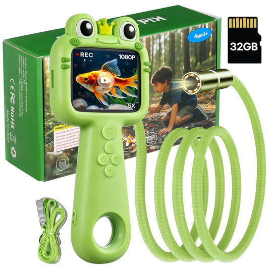 Kids Borescope Camera with Light & 32GB SD Card, STEM Science Educational Toy for 4 5 6 7 8 9 10 Years Old Boy Birthday Gift, Snake Scope Camera with 2.4" Screen for Outdoor Camping Nature Exploration