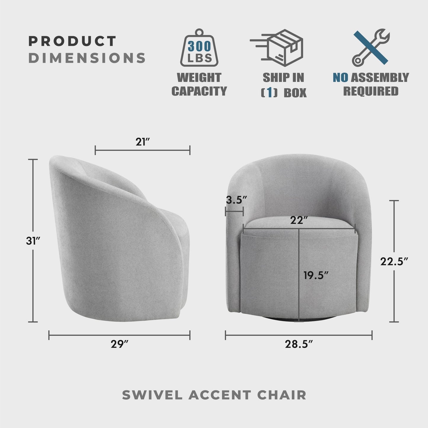 Lexicon 360 Degree Swivel Accent Chair, Boucle Fabric Arm Chair with Metal Swivel Base and Sloped Arms for Living Room/Bedroom/Office, Light Gray