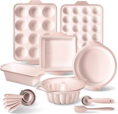COOK WITH COLOR 17-Piece Silicone Baking Pan Set - Non-Stick Muffin Pans with Sturdy Metal Frame | Easy Clean & Flexible Cake Molds