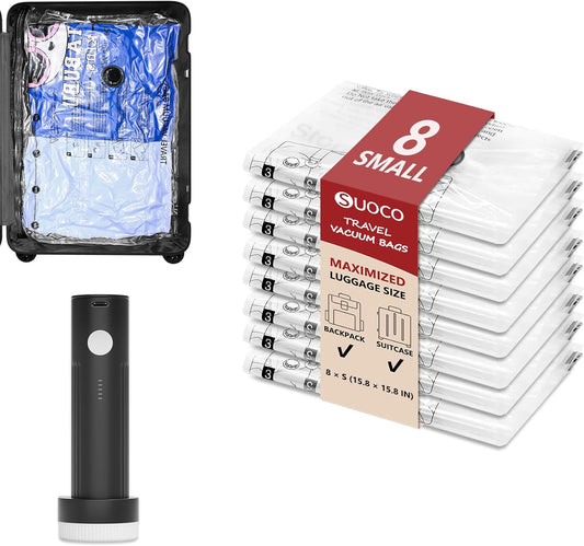 Skiennix Travel Vacuum Bags - Rechargeable Electric Pump Compression Storage | 8 Small Space Saver Bags