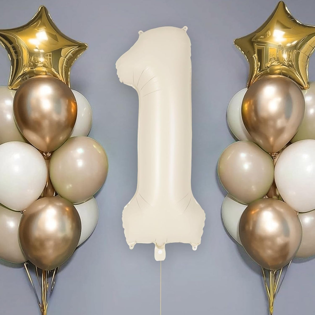 Skiennix Jumbo 40-Inch Number 1 Balloon - Giant Beige Mylar Foil for First Birthday Celebrations