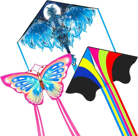 Kites for Kids & Adults, Beach Kites Set for Beginners, Easy to Fly Large Kites Pack for Boys and Girls, Kite String Included, Perfect for Outdoor Activities