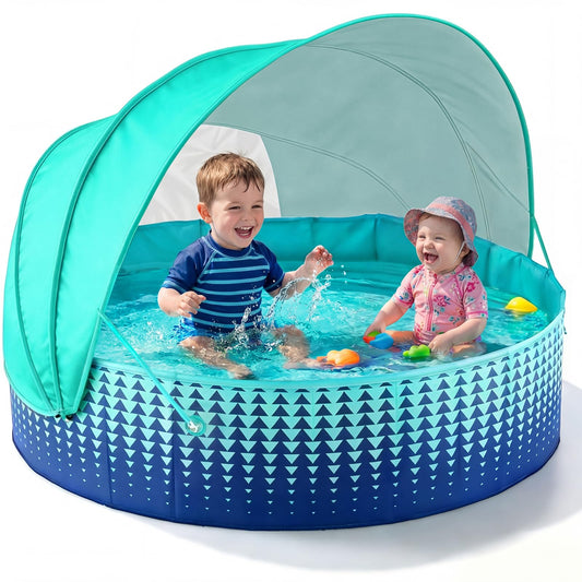 Jasonwell Kiddie Baby Pool with Canopy - Foldable Infant Toddler Kids Pool with Shade Baby Beach Essentials Tent Swimming Wading Pools for Toddlers 1-3 + Kids Dogs Ball Pit Backyard Water Play G, 40"