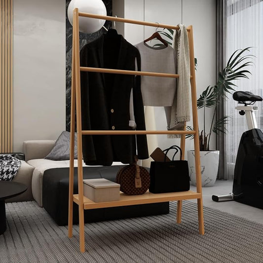 Bamboo Ladder Towel Rack - Blanket Holder with Storage Shelf for Bathroom & Living Room, Freestanding 30.16" L x 12.01" W x 51" H, Eco-Friendly
