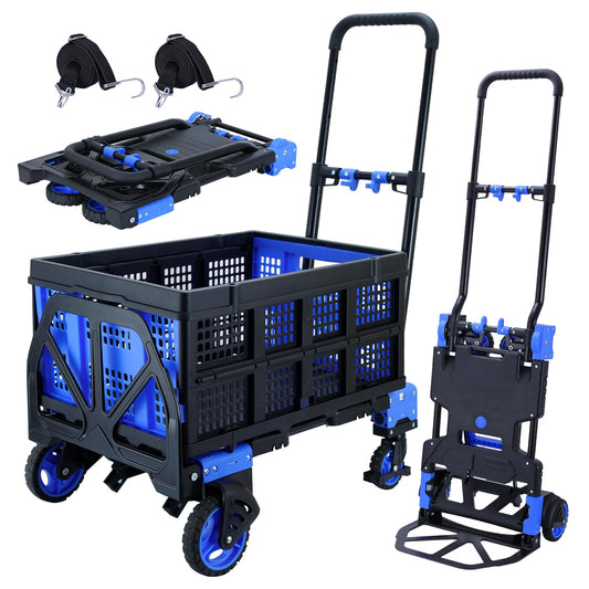 2 in 1 Hand Truck Dolly Foldable with Basket,Hand Truck Foldable with Retractable Handle,330LBS Capacity Folding Hand Cart,Portable Dolly Cart with Wheels for Moving