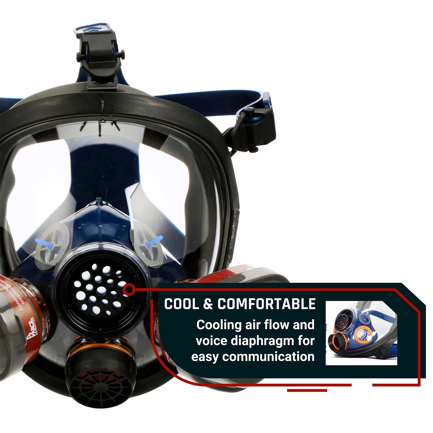 Parcil Distribution PD-101 Inferno Red Mirrored Full Face Organic Vapor & Particulate Respirator - Dual Activated Charcoal Filtration - Full Face Eye Protection Mask