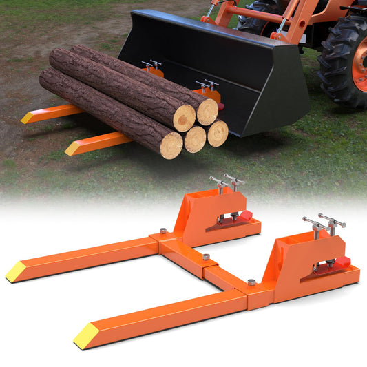 2026 Upgraded 43" Tractor Bucket Forks,Clamp on Pallet Forks with Anti-Slip Tongue 2000LBS,Twin Screw Design,Adjustable Stabilizer Bar,Heavy Duty Skid Steer Pallet Forks for Tractor Bucket Loader