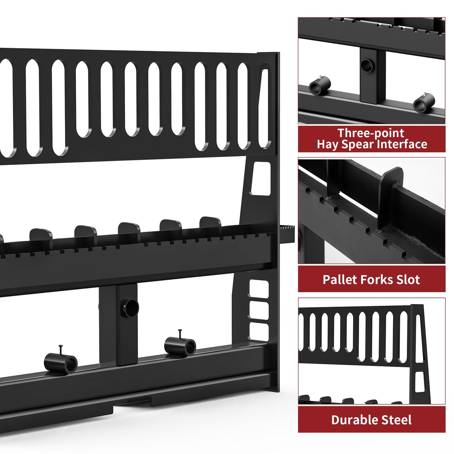 YITAMOTOR 45" Pallet Forks Frame Attachment with 48" Pallet Forks Forklift Blades, 4000 lbs Capacity with 3 Spear Sleeves for Kubota Bobcat Skid Steer Loaders Tractors