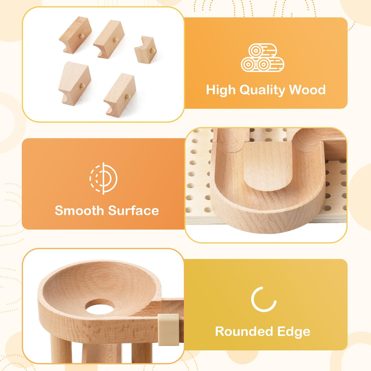 Wooden Marble Runs for Kids 4-8, 34 Pcs Marble Rush Track Maze Construction Play Set, STEM Learning Toys, Wood Building Blocks Toys, Gift for Boys & Girls