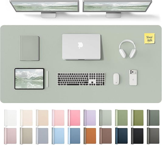 YSAGi Leather Desk Pad Protector, Office Desk Mat, Large Mouse Pad, Non-Slip PU Leather Desk Blotter, Laptop Desk Pad, Waterproof Desk Writing Pad for Office and Home (Grayish Green,55" x 24")