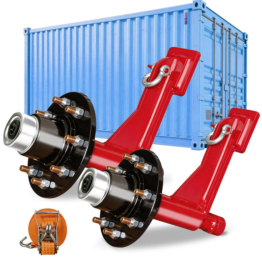 2-Pack 8-Lug Container Wheel Kit Heavy Duty Shipping Container Axles with Ratchet Tie Down, Red Container Moving Wheels for 20ft 40ft Shipping Container