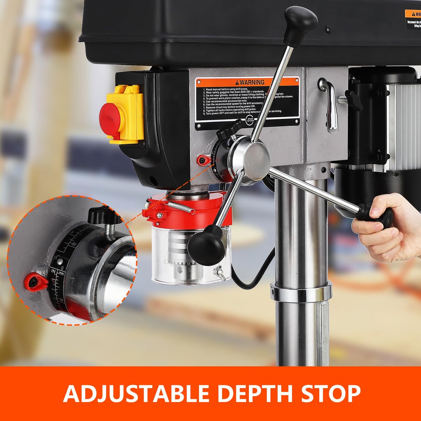 17 in Floor Drill Press, 12 Amp 120V Pure Copper Motor, 200-3630 RPM Variable Speed Cast Iron Bench Drill Press, 0-45° Tilting Worktable, Tabletop Drilling Machine for Wood Metal