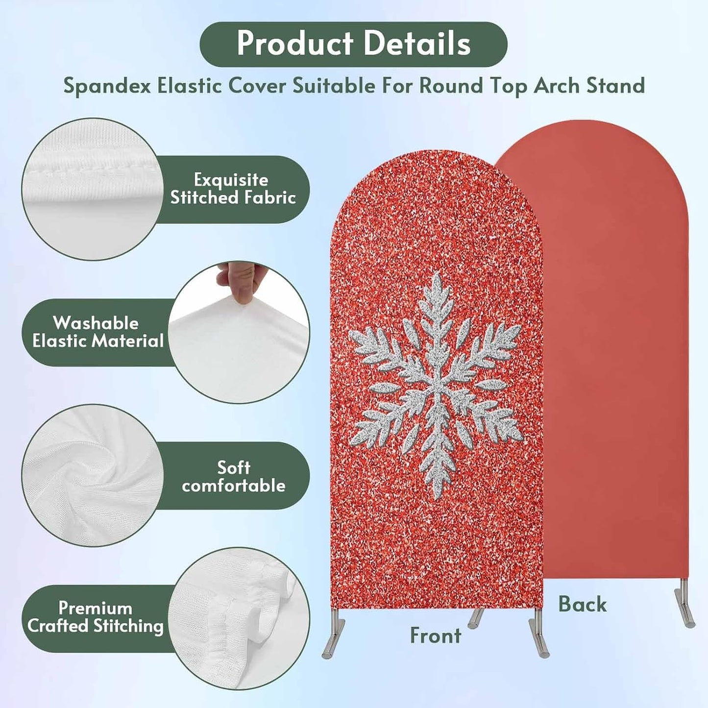 Duskova Living 7.2 Modern Themed Arch Backdrop Cover FT, Winter Watercolor Sparkling Snowflake Pattern Wedding Arch