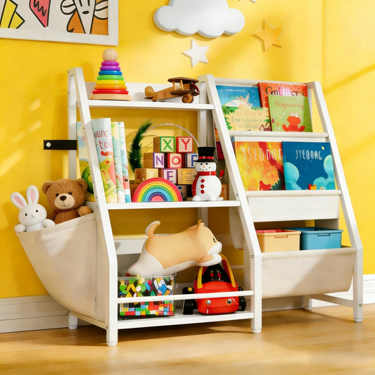 Trygoal 3-Tier Bookshelf, Multi-Layer Open Storage Rack, Toy and Book Storage Rack with Deep Pockets, Bookshelf Organizer Display Furniture for Bedroom, Playroom, Nursery and Classroom, White