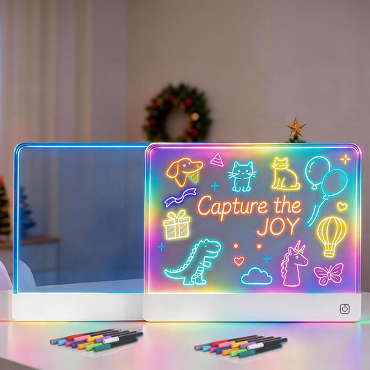 2pack Rechargeable LED Drawing Board for Kids with 7 Colors, Magnetic LED Note Lumi Board with 4 Magnets and Invisible Stand, Light up Acrylic Dry Erase Board Gift Toy for Kids/Girls
