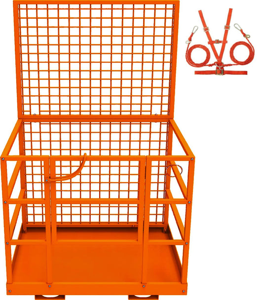 43"x45" Forklift Platform Safety Cage,Work Platform for Loader,Man Basket for Forklift,1800lbs Capacity with Safety Harness & Lock,2-Man Collapsible Lift Basket for Lifting Loader (Orange NO Wheels)