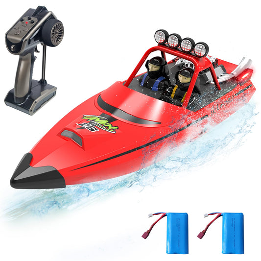 Hitish RC Boat for Kids Adults 2.4GHz Remote Control Boats with LED Light for Pool Lakes Water, 20MPH Fast Speed Racing Jet Boat, Boat Toy for Boys Girls, 2 Rechargeable Batteries 40+ Mins, Red