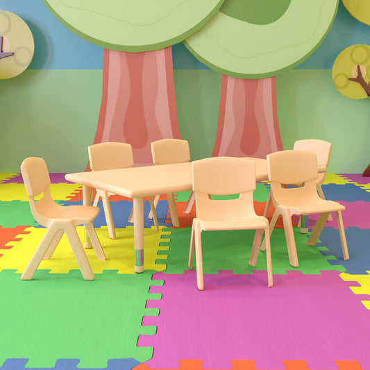 BizChair 24" W x 48" L Rectangular Natural Plastic Height Adjustable Activity Table Set with 6 Chairs