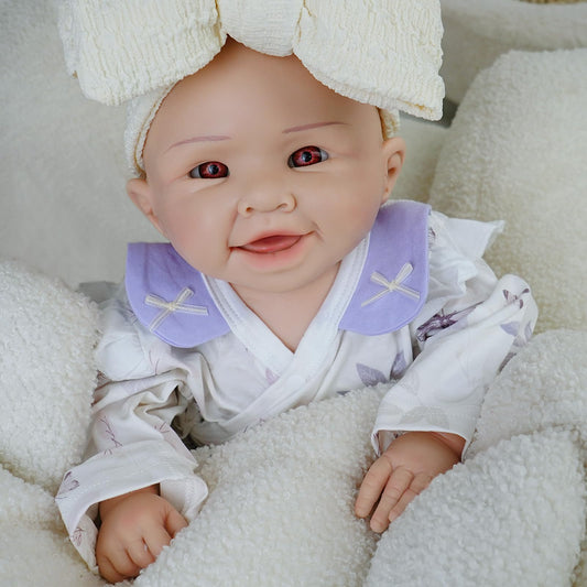 Reborn Baby Dolls Silicone Full Body -18.5 Inch Lifelike Baby Doll Girl Not Vinyl,Hand Painted Realistic Smiling Newborn Baby Doll Gift for Kids 3+ & Collectors