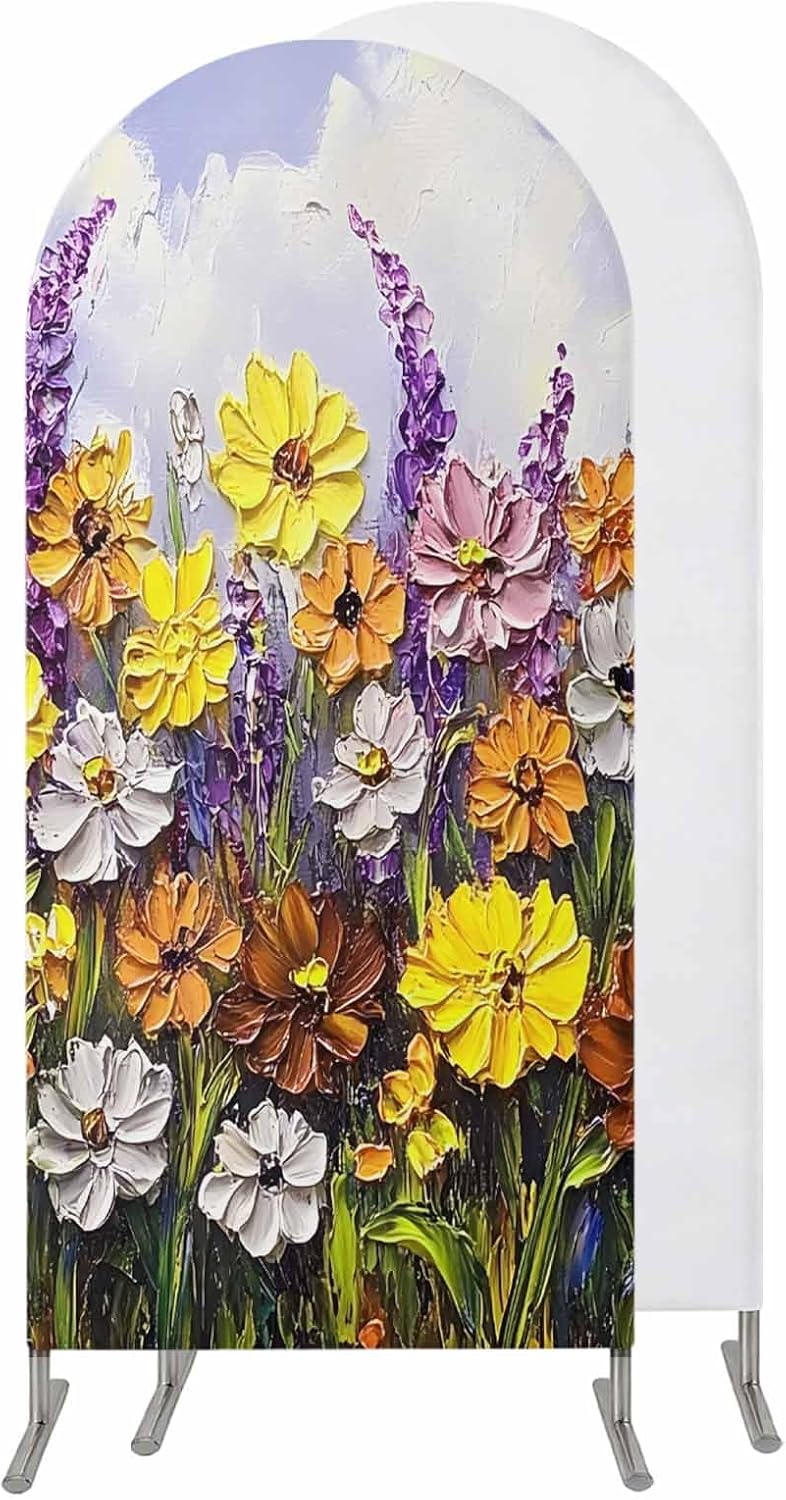 Jnbasdffb 6.6 Vintage Flowers Wedding Arch Cover,Stretchy Spandex Arch Backdrop Stand Covers FT,Spring Rustic Oil