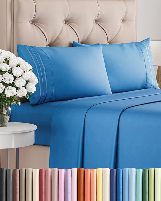 Royal Blue Queen Size 4-Piece Sheet Set by [Brand Name] - Comfy, Breathable & Cooling Luxury Bedding