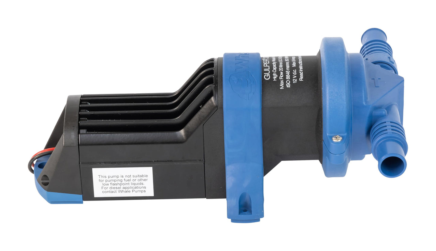 Whale Gulper 320 (12V) High Capacity Graywater Waste Pump, 5 GPM, Handles Waste From Multiple Drains - No Filters, Non Clog, BP2052