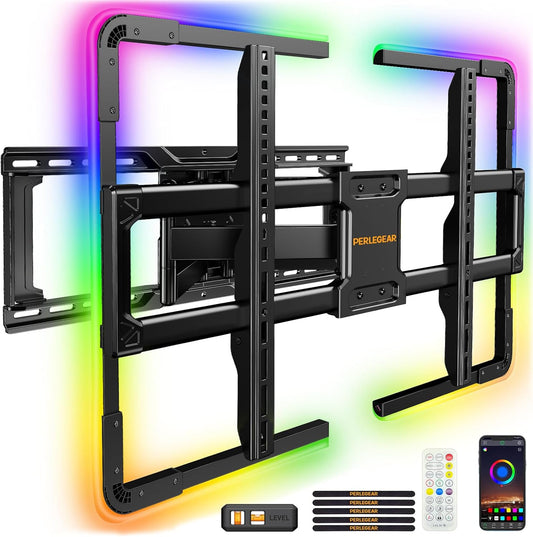 Perlegear AuraFrame™ Full Motion TV Wall Mount - LED Light, Tilt & Swivel for 42"-90" TVs Up to 150 lbs | Max VESA 600x400mm