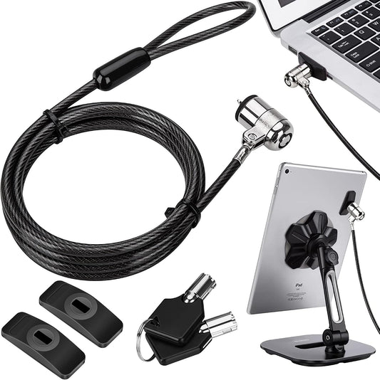 2 AboveTEK Laptop Lock, Tablet Lock Security Cable, Keys Sturdy Steel iPad Locking Kit w/Adhesive Anchors, Anti Theft