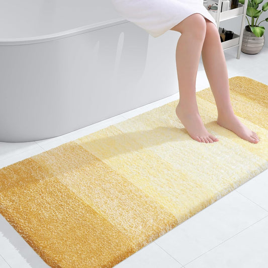 OLANLY Large Bath Rug Mat - Extra Soft Microfiber with Rubber Backing | Quick Dry & Washable, Light Yellow 54x24