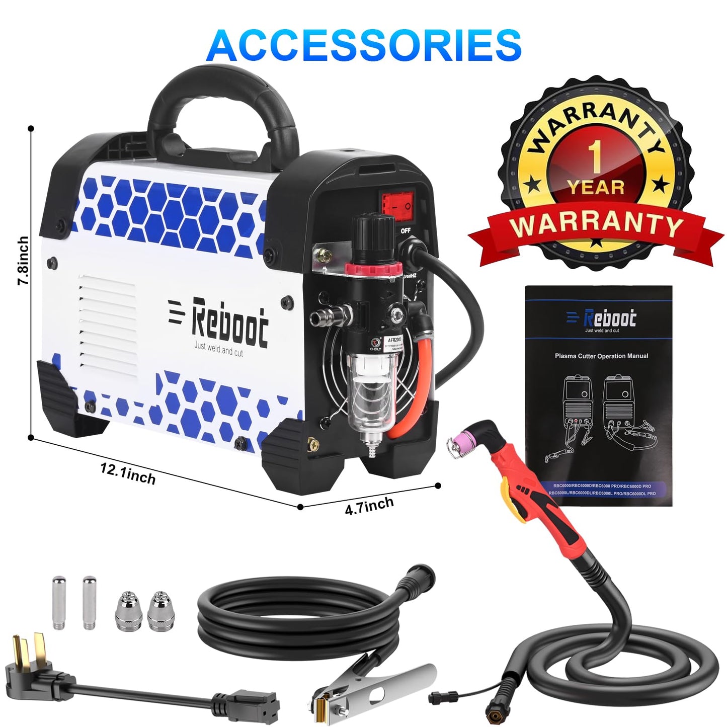 Reboot Pro 60A Plasma Cutter 2025, Pilot Arc Non-Contact Cutting, 120V/240V Dual Voltage,Large Digital Smart Screen, Enhanced for Metal/Mesh/Stainless Steel, 1/2'' Clean Cut 3/4" Max Cut