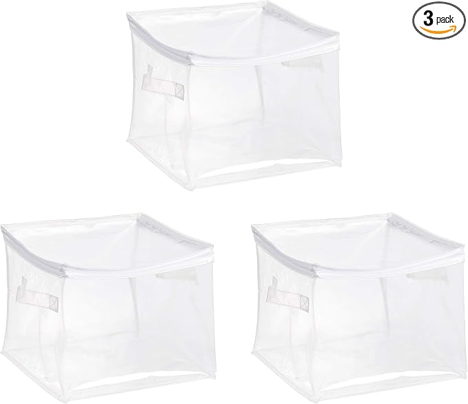 Amazon Basics Clear Zippered Storage Bags for Closet Organization, Stackable Clothing and Linen Storage Containers, 3-Pack