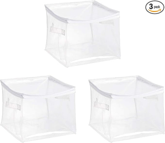 Amazon Basics Clear Zippered Storage Bags for Closet Organization, Stackable Clothing and Linen Storage Containers, 3-Pack