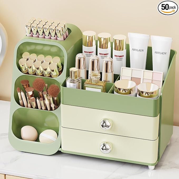 Anylady Large Capacity Makeup Organizer Countertop with Makeup Brush Holder for Vanity, Thickened Material, Bathroom Countertop Organizer Skin Care Perfumes Storage, Teen Girl Gifts for 13-25 Year