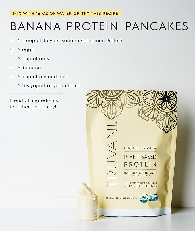 Truvani Vegan Pea Protein Powder | Banana Cinnamon | 20g Organic Plant Based Protein | 10 Servings | Keto | Gluten & Dairy Free | Low Carb | No Added Sugar