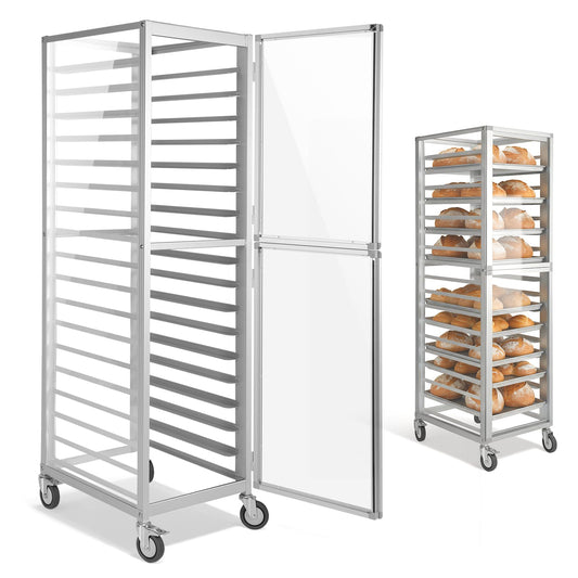 18 Tiers Commercial Bakery Cooling Rack with Wheels Heavy Duty Aluminum Bun Racks NSF Listed Bakery Cart for Kitchen Restaurant Cafeteria Pizzeria 18.5x24.6x70in