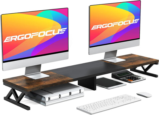 2 Dual Monitor Stand Riser, Large Wood Monitor Riser for Monitors, Monitor Lift with Storage for Desk, Sturdy