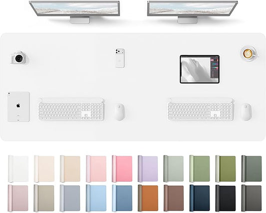 YSAGi Leather Desk Protector, Office Mat, Large Mouse Mat, Non-Slip PU Leather Blotter, Laptop Desk Mat, Waterproof Writing Pad for Office and Home(White, 63" x 24")