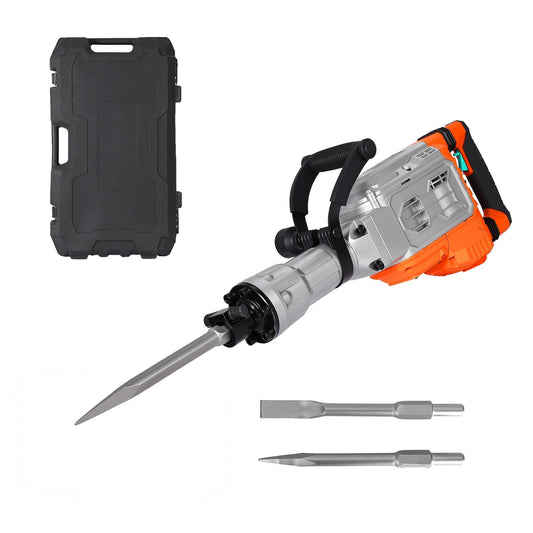 1700W Electric Demolition Jack Hammer, 1900BPM Heavy Duty Concrete Breaker Tool, 60J Impact Energy Demolition Hammer with Anti-Vibration Handle, 360° Rotating Grip, Carrying Case & 2 Chisels