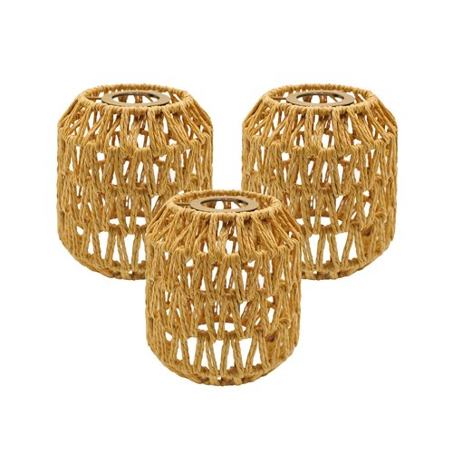 3-Pack Boho Rattan Lamp Shades - Handwoven Natural Wicker Lampshades for Pendant Lights, Chandeliers, Wall Sconces, Floor & Table Lamps – Vintage Farmhouse Home Decor