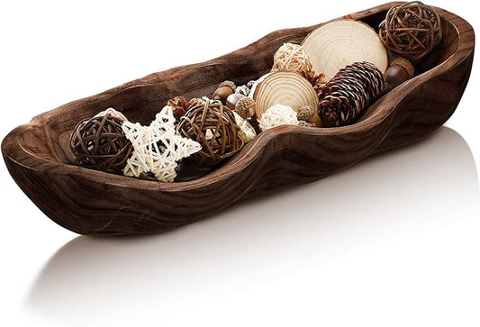 Nuogo 1 Pack 16 Inch Wavy Live Edge Dough Bowl Large Size Wood Rustic Dough Bowl Decorative for DIY Farmhouse Home Supplies Kitchen Decoration(Dark Color)