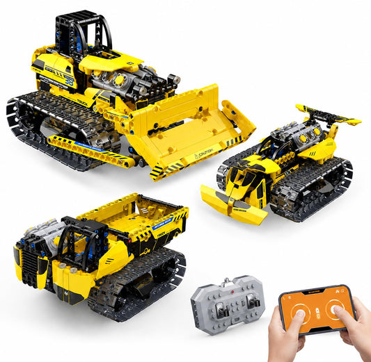 zinat 3 in 1 RC Bulldozer Building Set, STEM Construction Vehicle Kit with App & Remote Control, Tracked Engineering Toy Gift for Kids Boys Girls Ages 6+ - 452Pcs