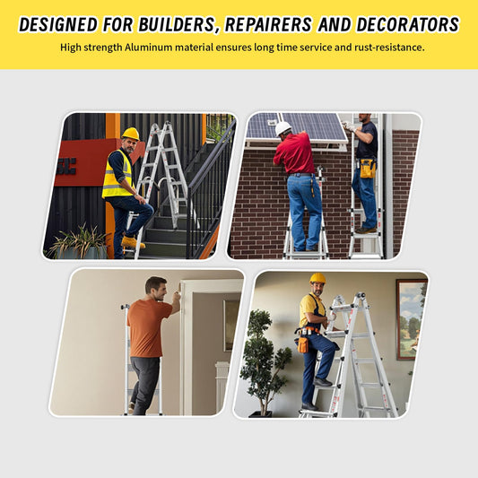 22 FT Aluminum Multi-Position Foldable Ladder with Wheels, 5-in-1 Extension Ladder with Wide Anti-Slip Steps & Secure Hinge Locks for Home Indoor Outdoor Professional Use, 300 lbs Rated.