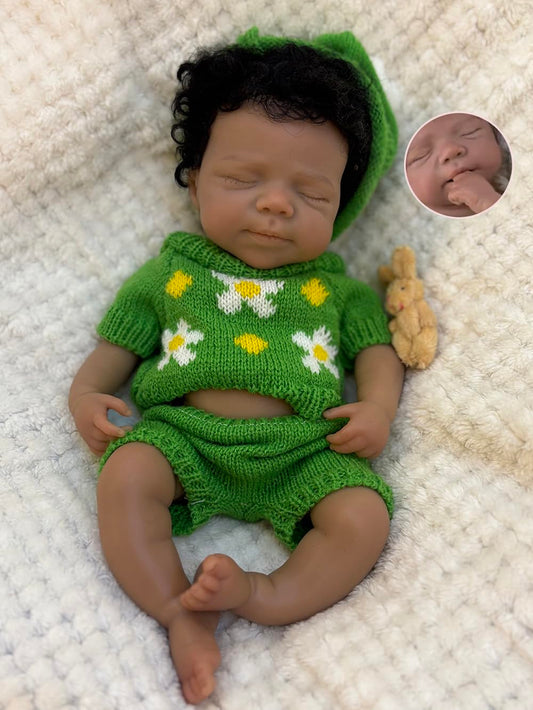 Abenduot 13inch Dark Skin Full Body Silicone Baby Dolls Realistic Silicone Newborn Anatomically Correct Girl Dolls with Hand Rooted Hair