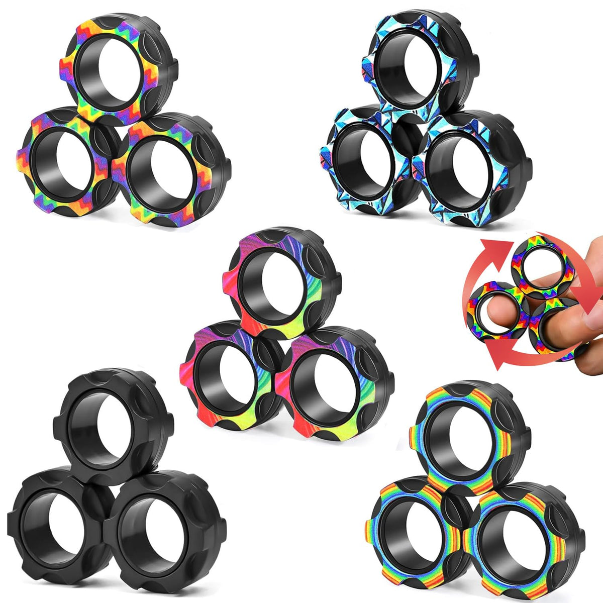 15 Pcs Magnetic Rings Fidget Toys Set Classroom Prizes for Kids Finger Magnet Rings ADHD Anxiety Fidget Spinner Rings for Relief Birthday Present for Adults Teens Kids