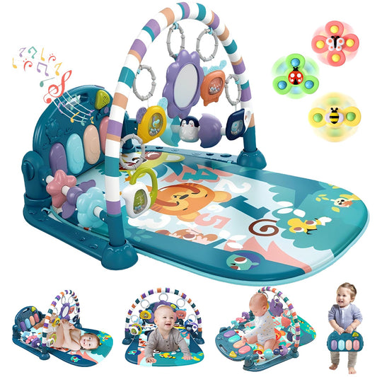 Baby Gym Play Mat, Piano Kick and Play Lights and Music Tummy Time Toys Infant Musical Activity Gym Mat for Visual, Hearing, Sensory, Gift Suitable for Newborns Aged 0 to 3 6 9 12 Months (Blue)
