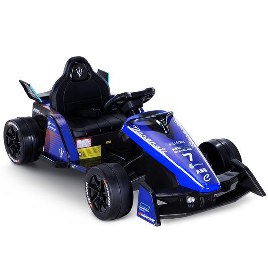 Licensed Formula E 12V Go Kart for Kids for Ages 3-8, 550W Motors Electric Kids Go Cart Ride On Car with 3-Speed Parent Remote Control,Shock-Absorbing Spring,Soft Start/Stop(Royal Blue)